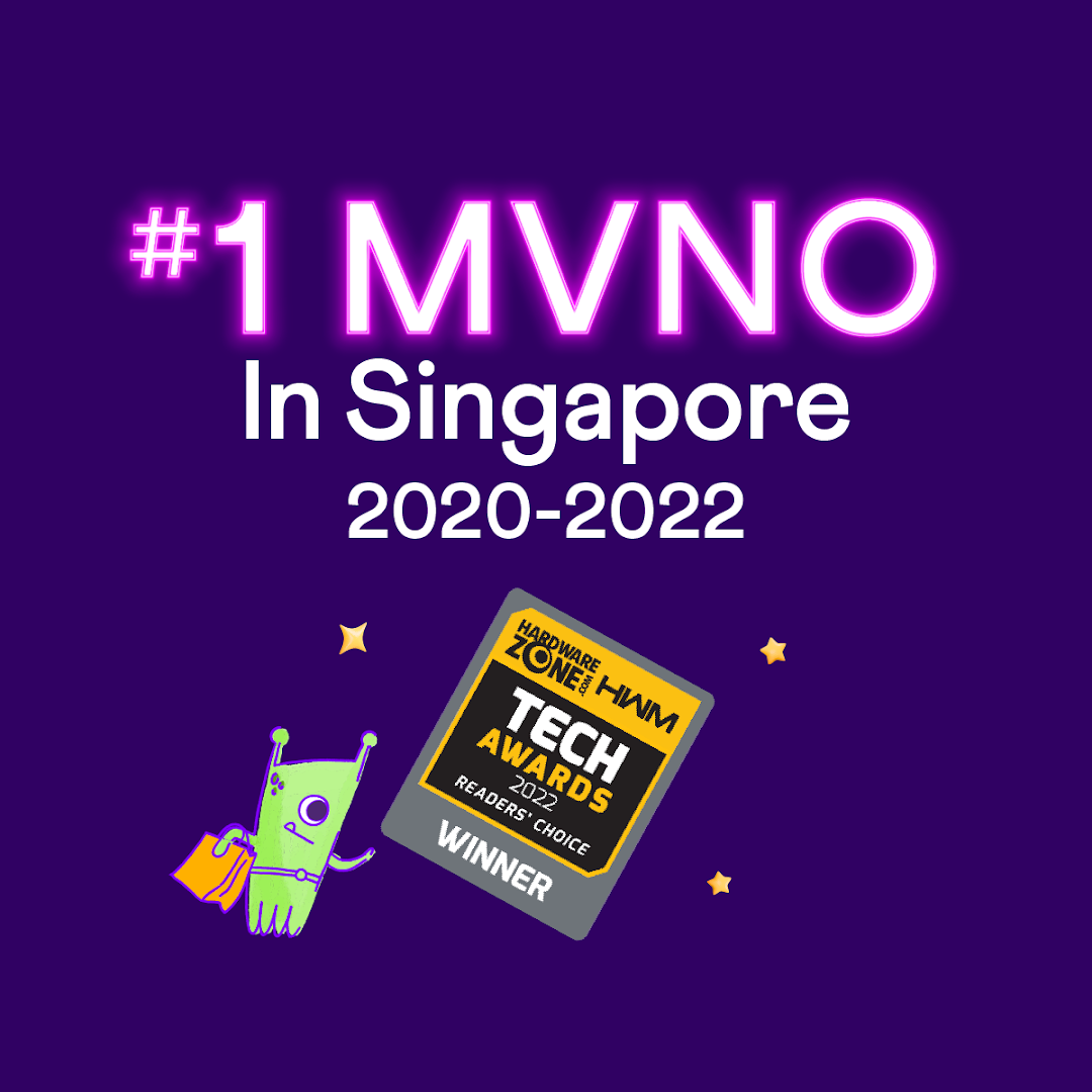 A purple graphic displaying #1 MVNO award and Tech Awards winner badge.