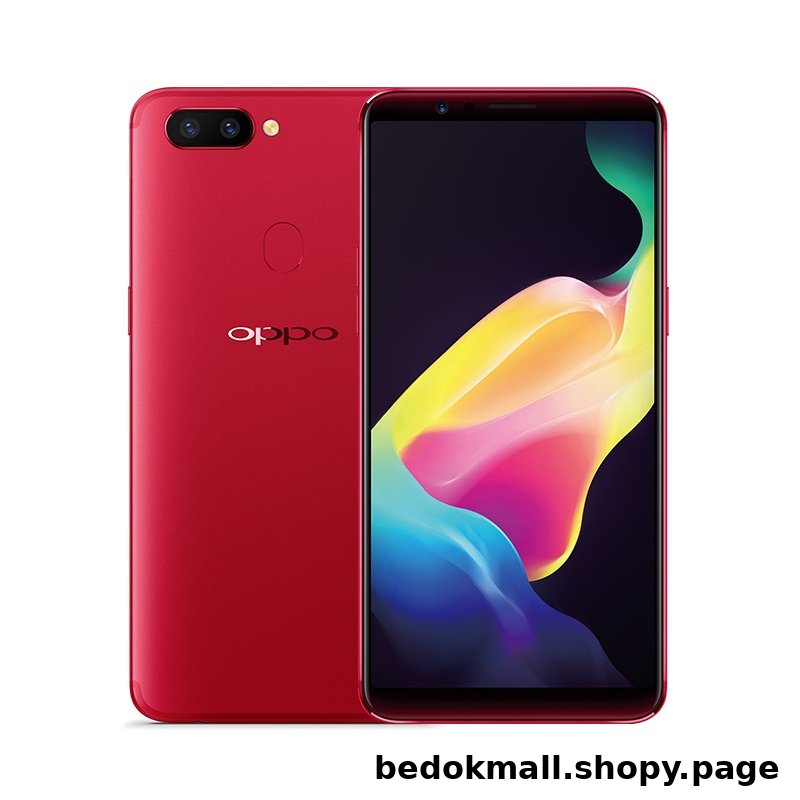A red OPPO smartphone shown from front and back on a white background.