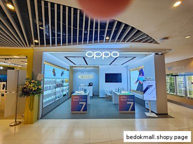 OPPO store entrance with product displays visible from the mall walkway.