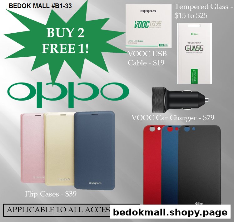 OPPO accessories with prices and a 'Buy 2 Free 1' promotion.