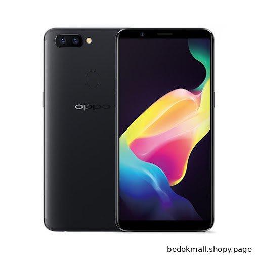 Black OPPO smartphone displayed from front and back with colorful screen.