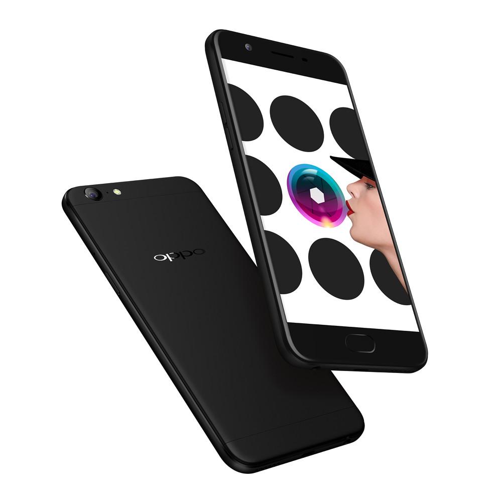 Two black OPPO smartphones, one showing its screen with a graphic.