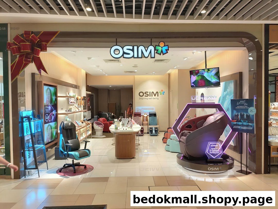 OSIM shop front displaying massage chairs and products.