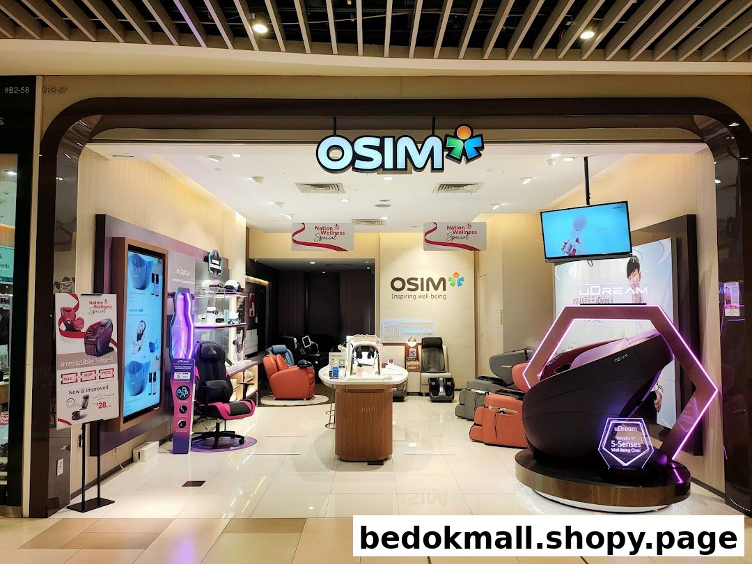 The entrance of an OSIM store showcasing massage chairs and wellness products.