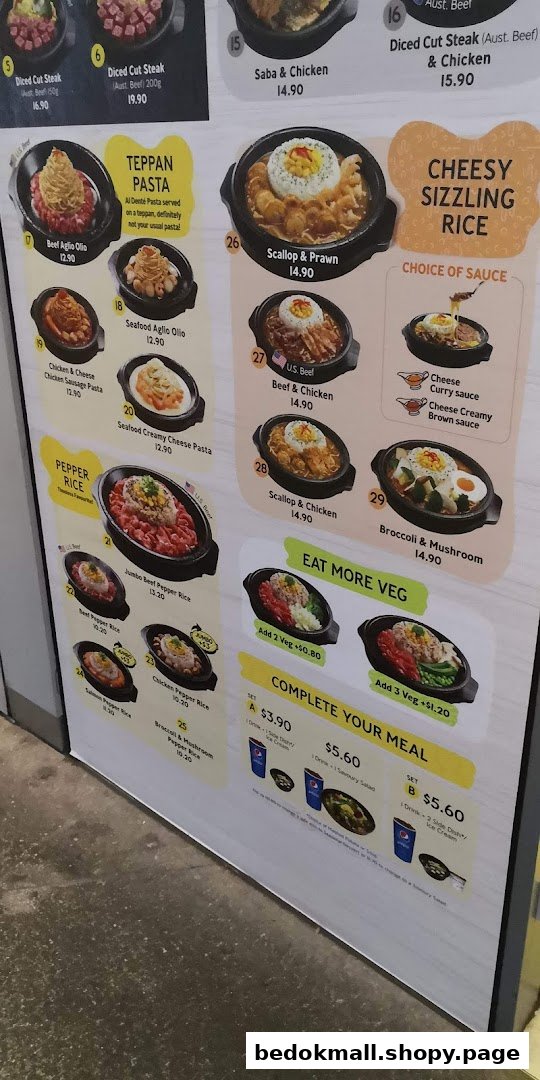 A large menu board displaying various food items, prices, and meal sets.