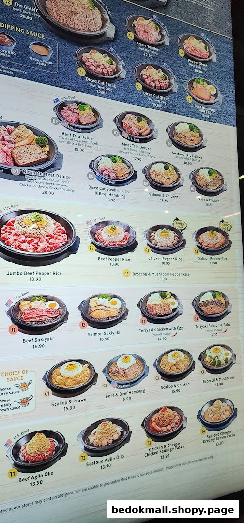 Digital menu board displaying various hot plate dishes with prices.