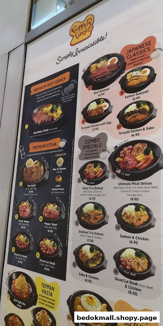 A large display menu for Pepper Lunch showing various food items and prices.
