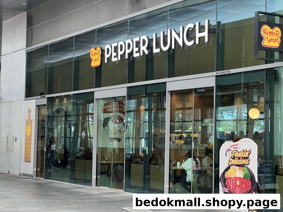 Exterior view of Pepper Lunch restaurant with signage and promotional display.