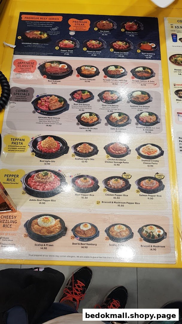 A detailed menu board displaying various food items and prices.