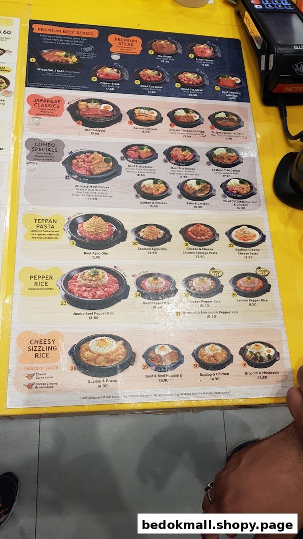 A detailed food menu board with various dishes and prices.