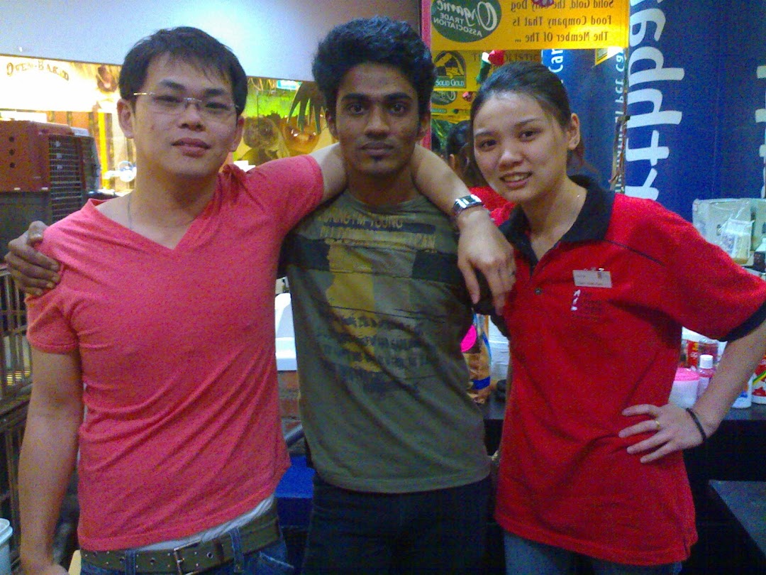 Three people posing inside a retail shop, likely staff members.