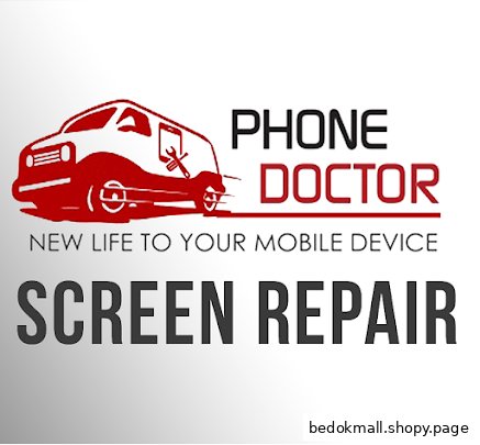A graphic advertisement for Phone Doctor, highlighting screen repair services.