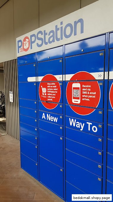 Blue POPStation parcel lockers for delivery and collection.