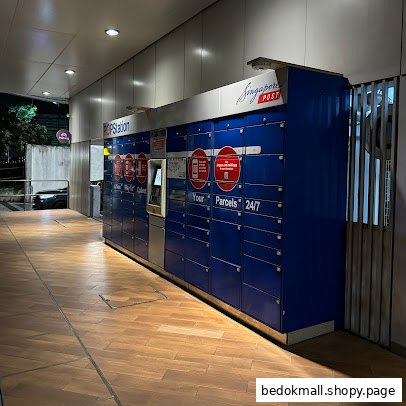 Blue POPStation lockers for parcel collection/drop-off, located outdoors.