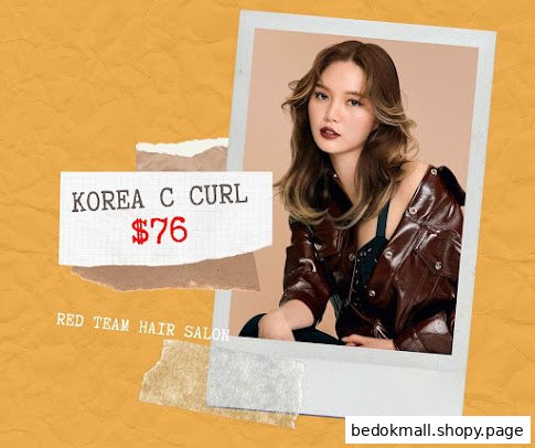 Image shows a model with 'Korea C Curl' hairstyle priced at $76.