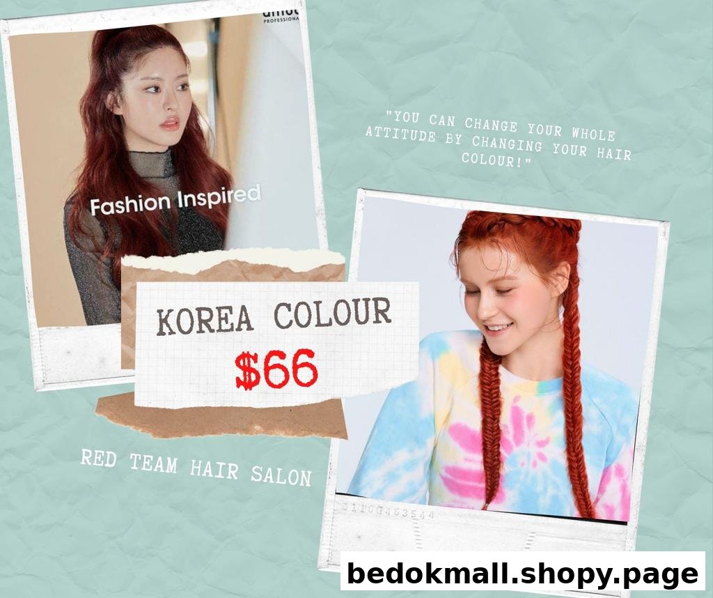 Hair models advertise 'Korea Colour' for $66 at Red Team Hair Salon.