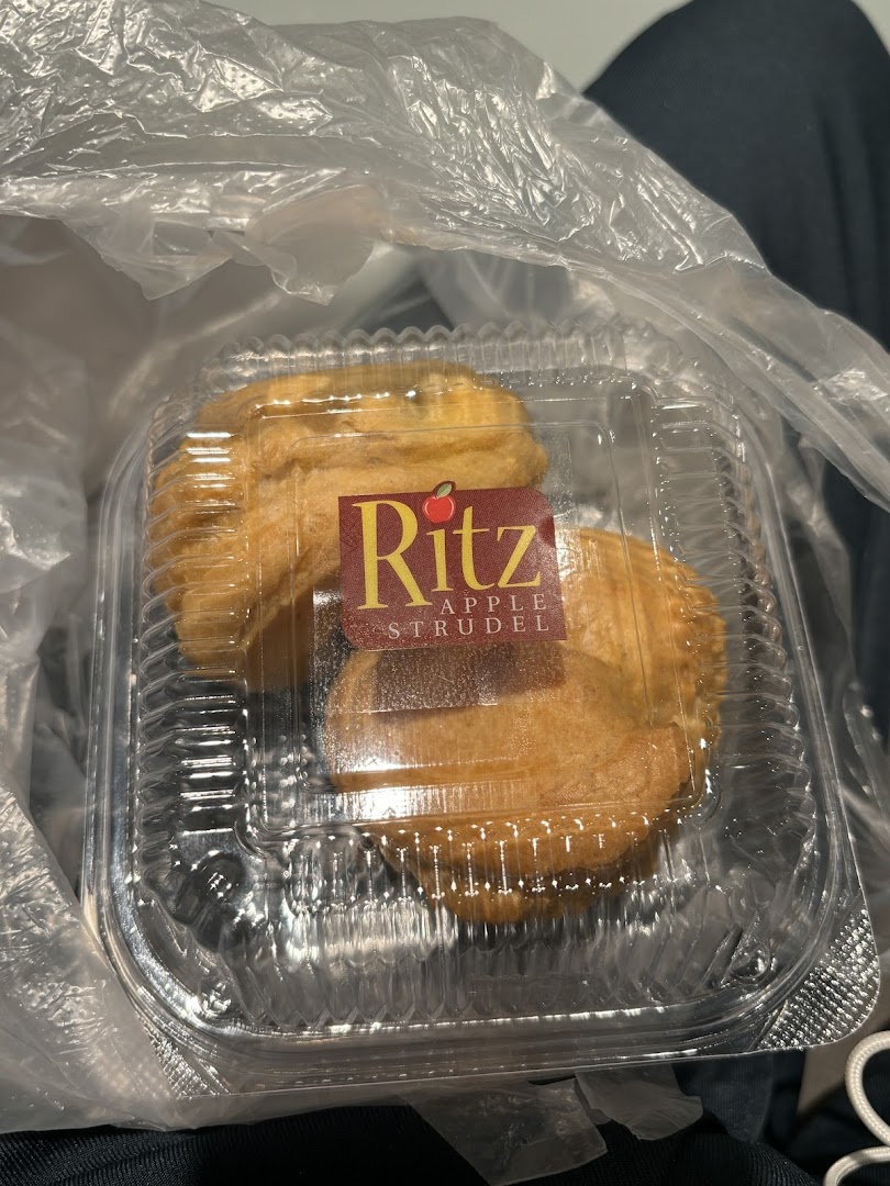 Packaged apple strudels with Ritz label in a plastic bag.