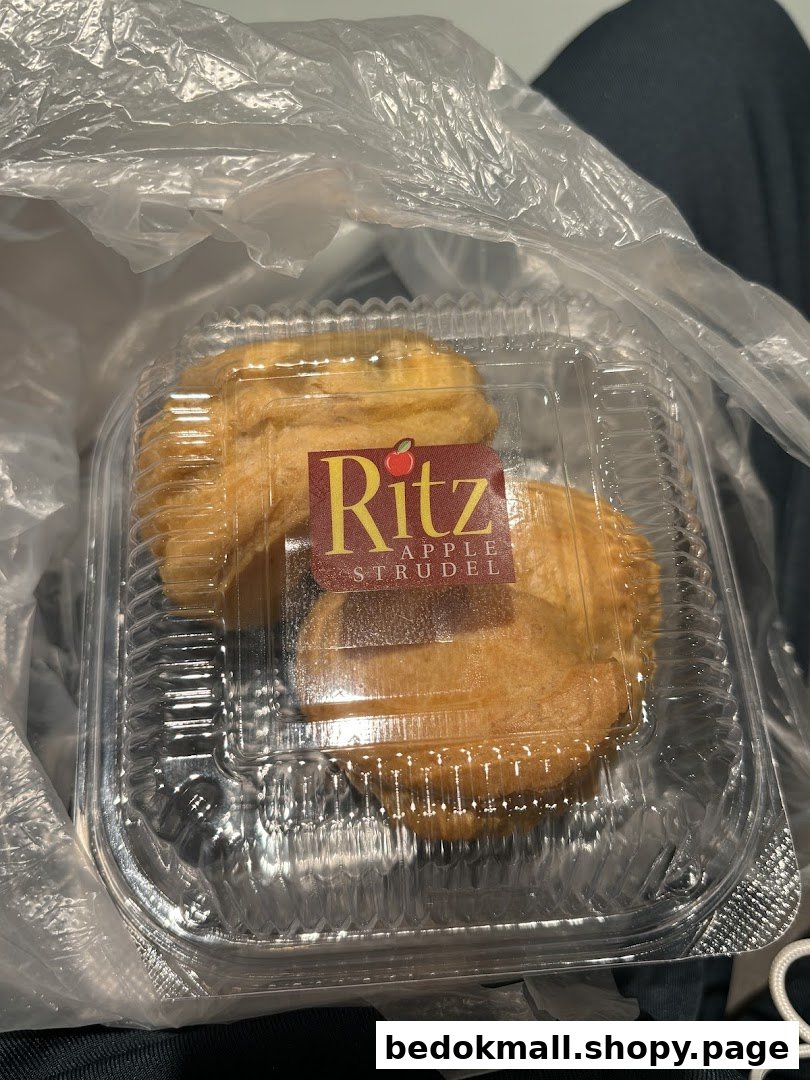 Packaged apple strudels with Ritz label in a plastic bag.