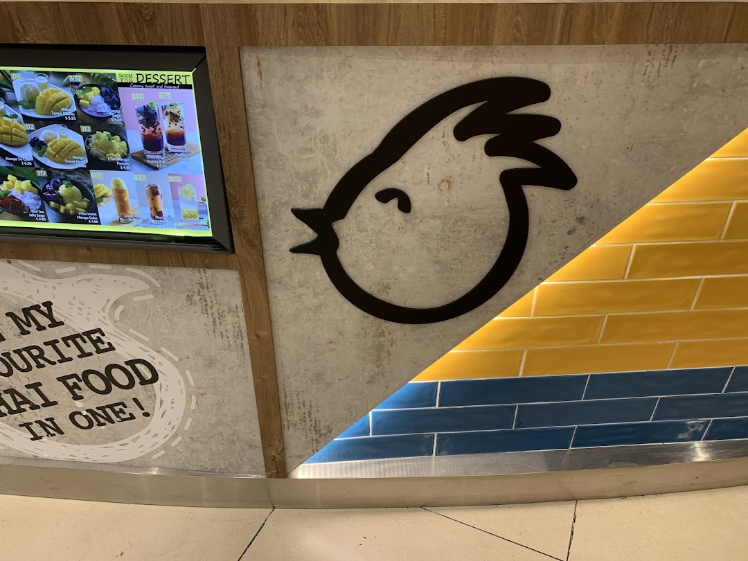 Digital menu display featuring Thai desserts and drinks, alongside shop branding elements.
