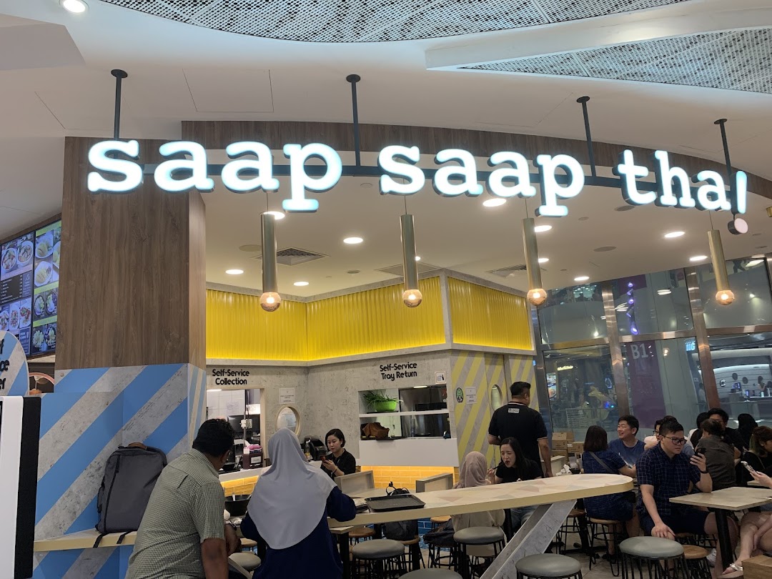 Interior shot of Saap Saap Thai restaurant with customers and service areas.