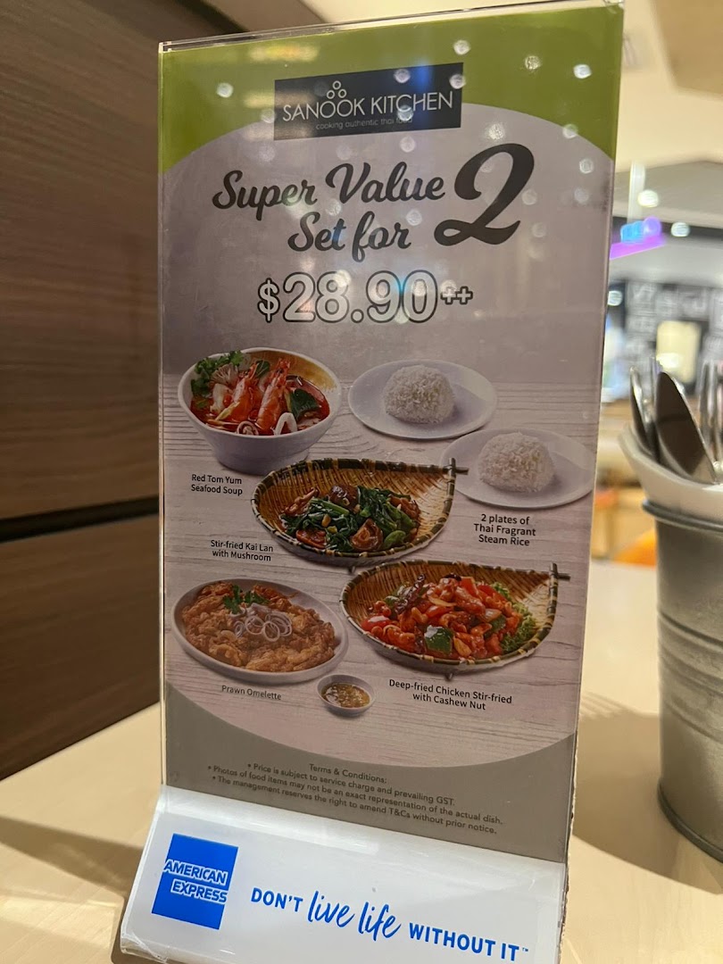 A menu display for Sanook Kitchen showing a Super Value Set for 2.