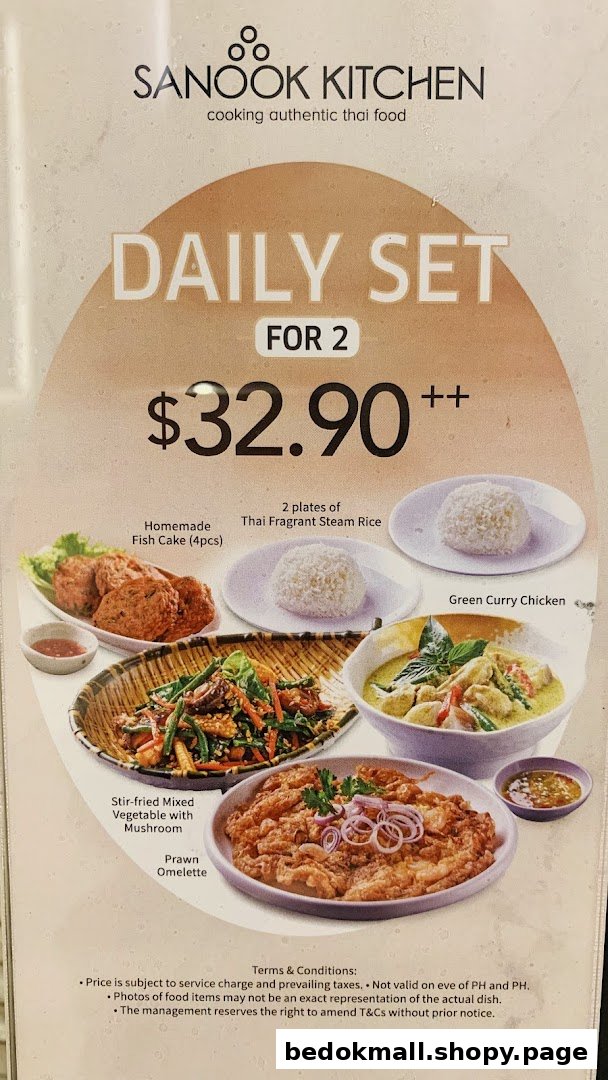 A daily set menu for two with Thai dishes and price.