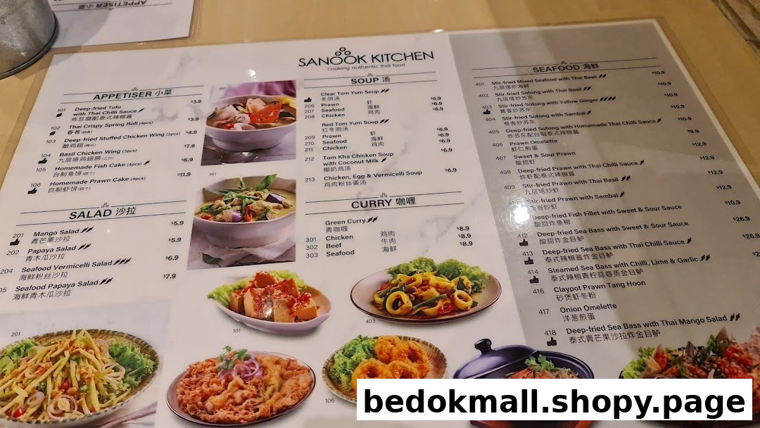 A detailed menu for Sanook Kitchen with food items and prices.