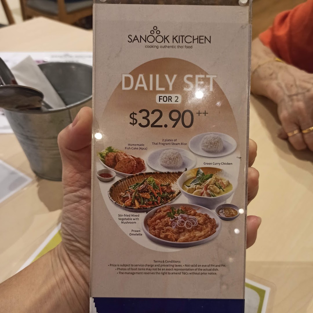 A menu for Sanook Kitchen's Daily Set, showing food photos and price.