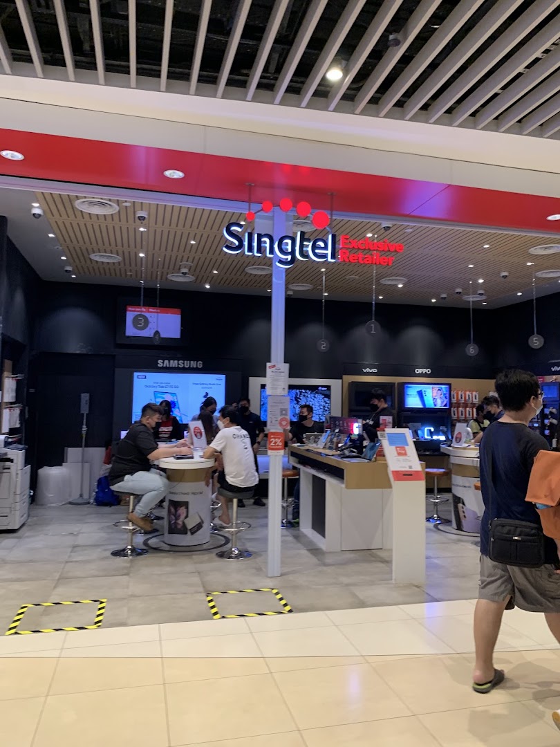 Singtel Exclusive Retailer shop entrance with customers inside.