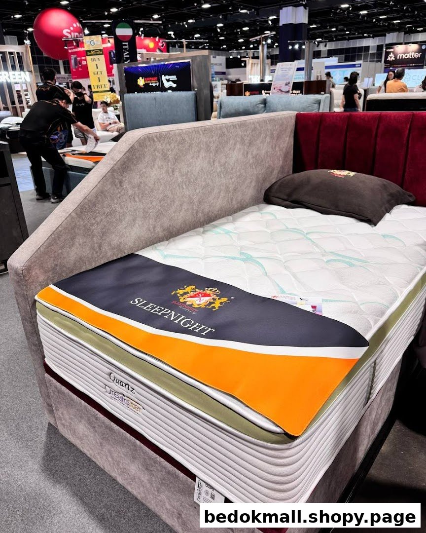 Interior shot of a SLEEPNIGHT mattress on display with a bed frame.