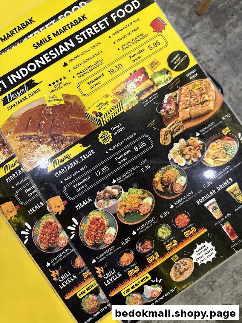 A detailed menu displaying Indonesian street food items and prices.