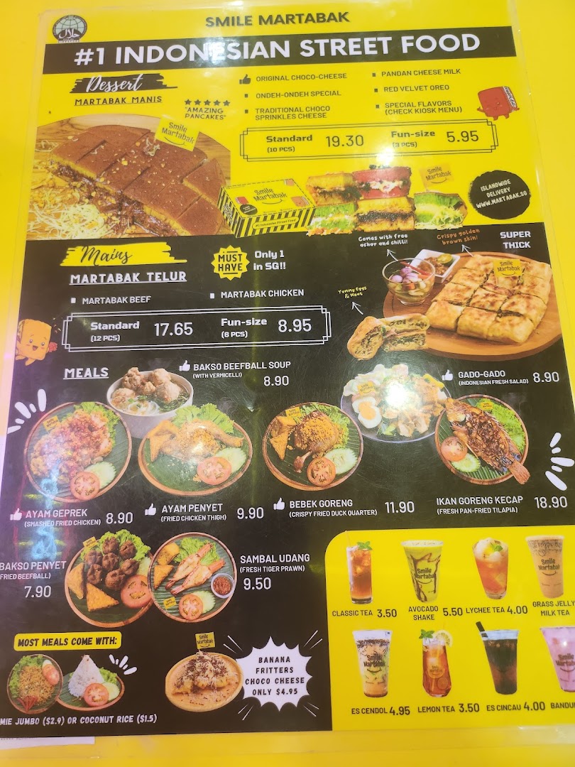 A detailed food menu with prices and images of Indonesian dishes and drinks.