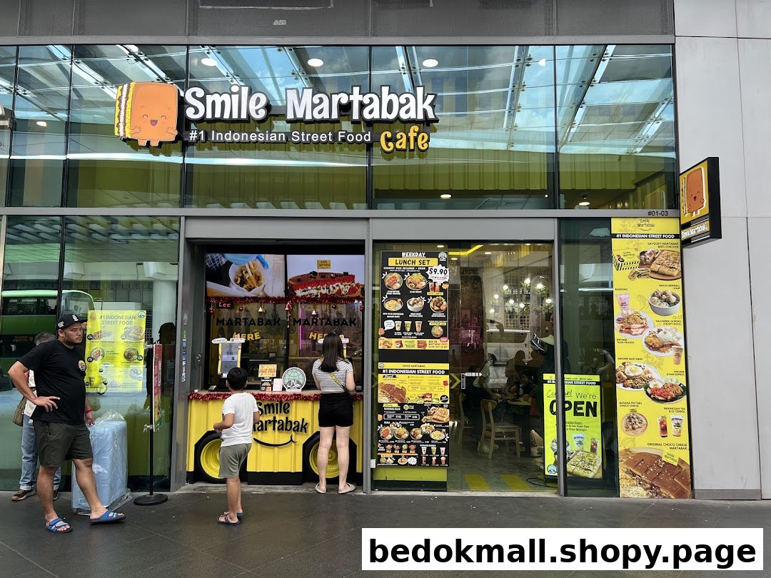 Exterior view of Smile Martabak Café with people outside.