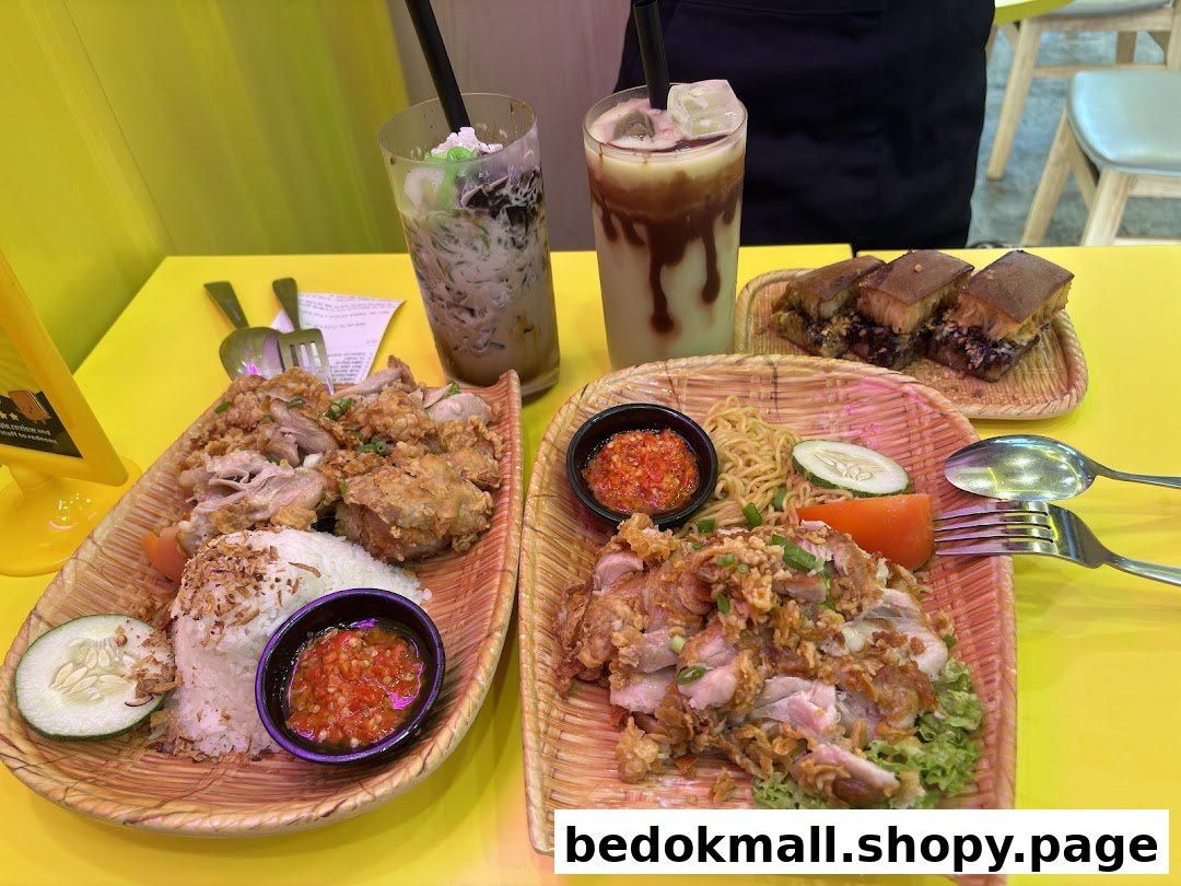 Various food dishes and drinks are displayed on a bright yellow table.