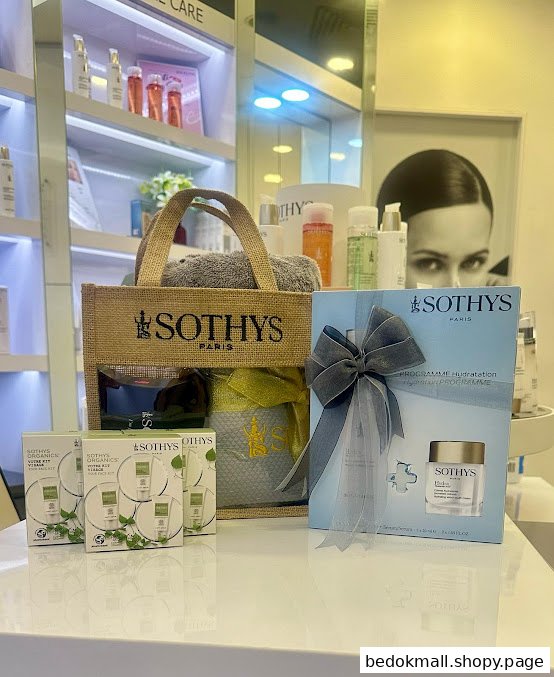 Sothys branded skincare products and gift sets displayed on a counter.
