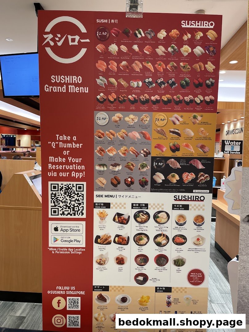 A large menu board for Sushiro restaurant displaying various food and drink items.