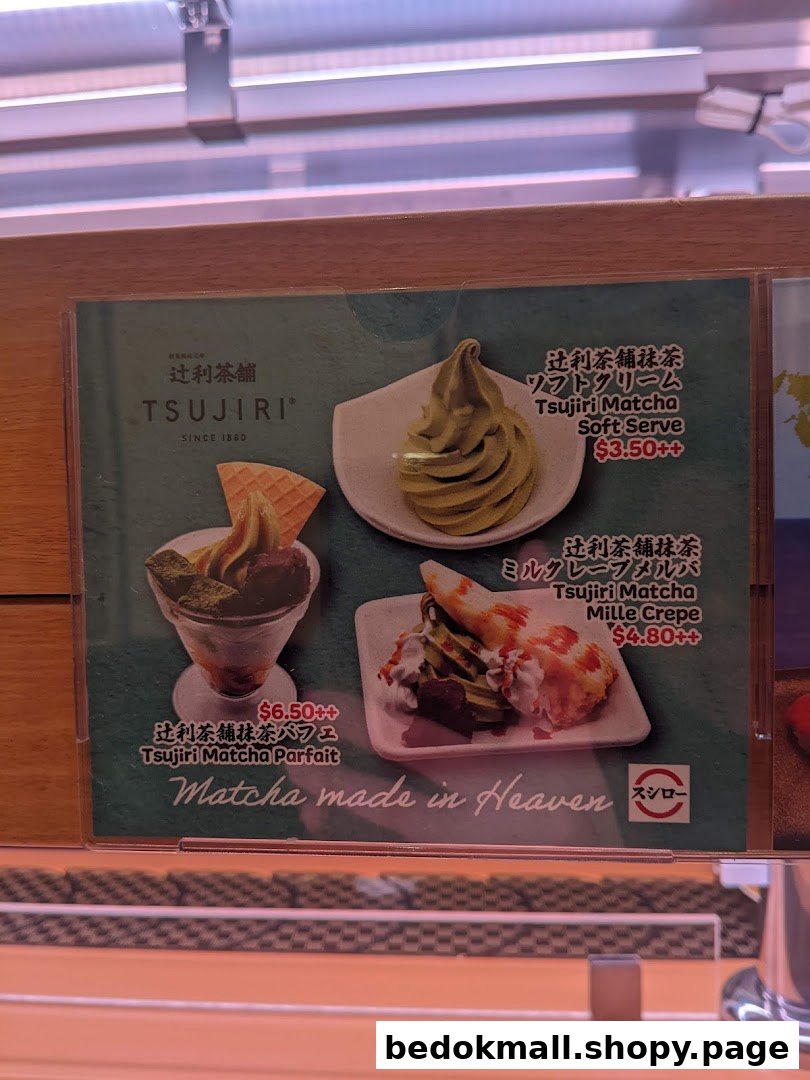 A menu board displaying various matcha desserts with prices.