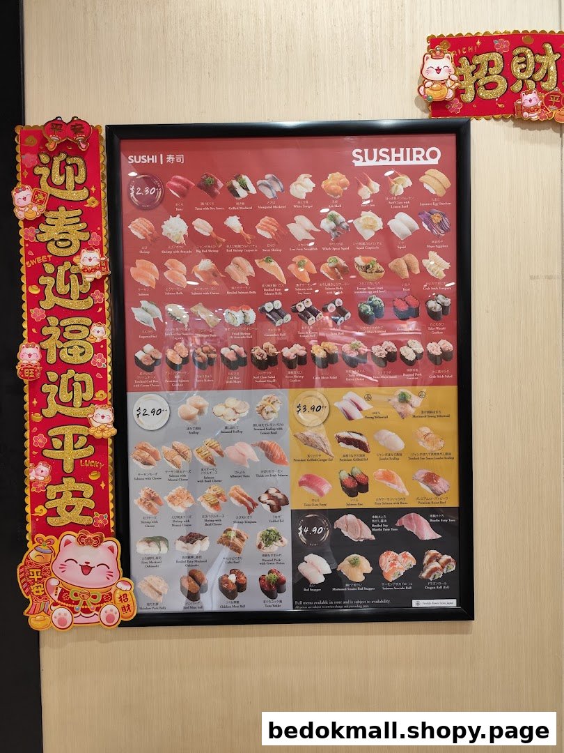 A framed Sushiro menu displaying various sushi items with prices.