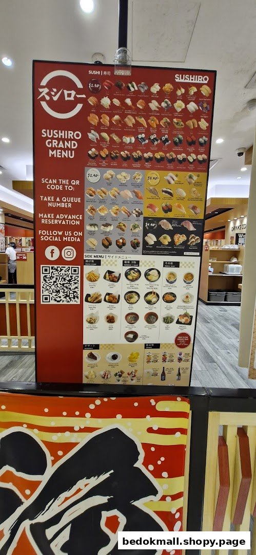 Large red menu board for Sushiro, displaying various sushi and side dishes.