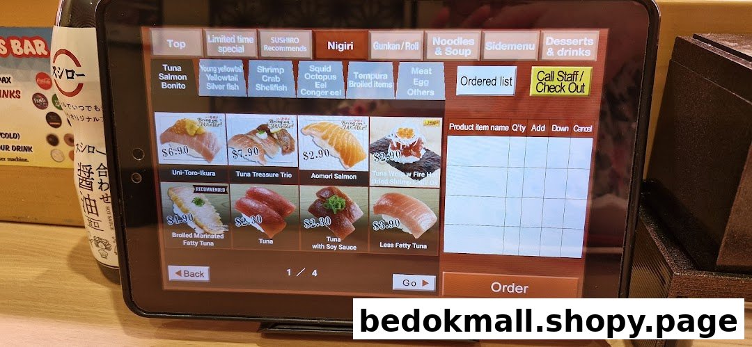 A tablet displaying a digital menu for sushi with prices and ordering options.