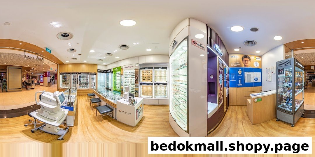 Inside an optical store showing displays, equipment, and reception.