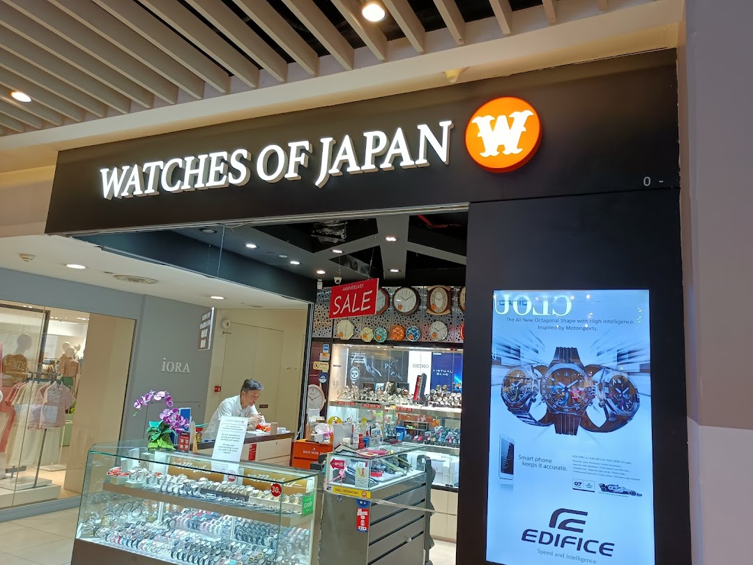 Shop front of Watches of Japan with display cases and signage.