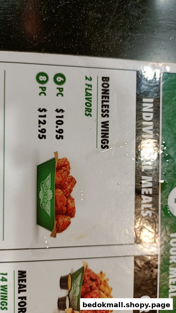 A Wingstop menu page displaying boneless wings and meal options with prices.