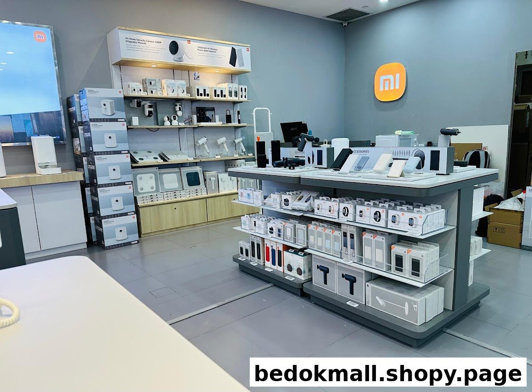Interior of a Xiaomi store displaying various electronic products and accessories on shelves.