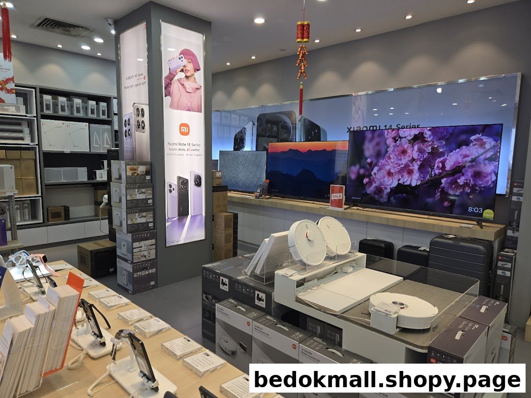 Interior of a Xiaomi store displaying electronics like phones, TVs, and robot vacuums.