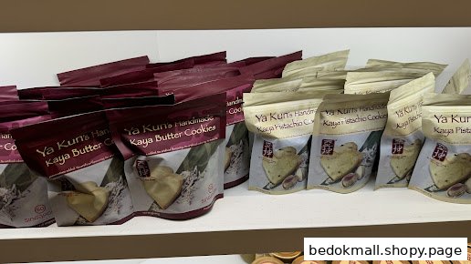 Packaged cookies from Ya Kun Kaya Toast displayed on a shelf.