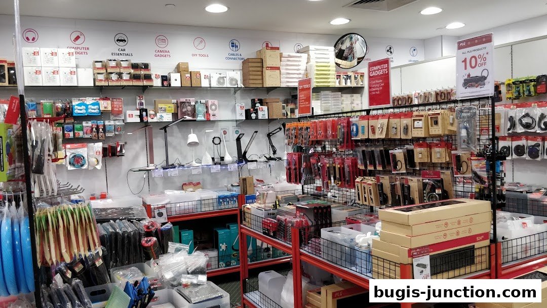 Interior view of a retail store showcasing a wide variety of electronic gadgets and accessories.