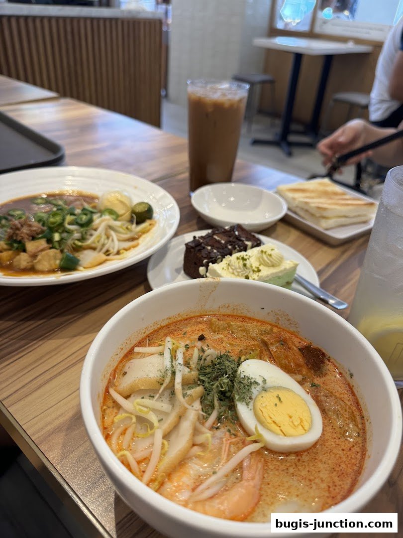 A table laden with delicious Southeast Asian dishes and drinks at Toast Box.
