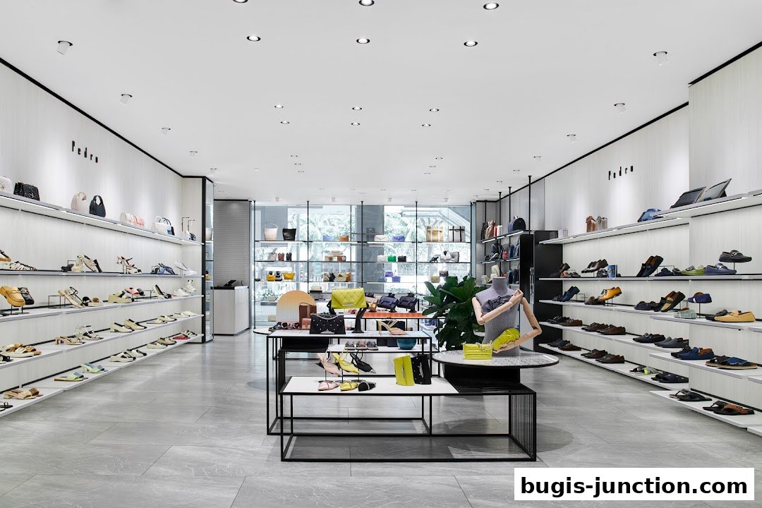 Interior view of a PEDRO shoe and handbag store showcasing a wide selection of footwear and accessories.