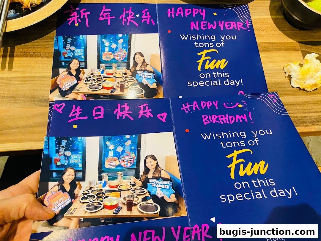 Photos of people celebrating New Year and birthdays at Seoul Garden.